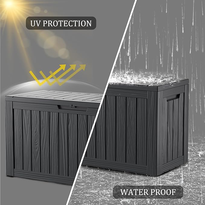 80 Gallon Lockable Resin Deck Box, Waterproof & UV-Resistant Outdoor Storage Box - Image 7