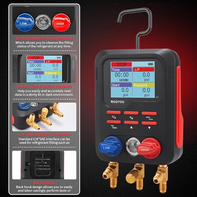 Digital Manifold Gauge, HVAC Refrigerants Digital AC Gauges Set - Image 3