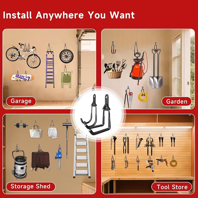 12 Pack Garage Hooks, Detachable Garage Storage Hooks Steel Heavy Duty Utility - Image 6