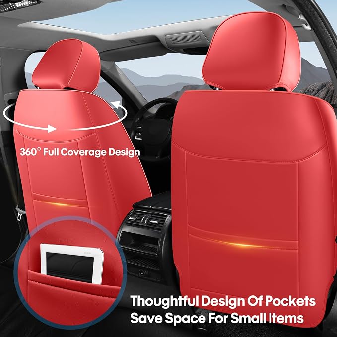 AOOG Front Seat Covers, Car Seat Covers Front Seats, Leather Seat Covers - Image 2