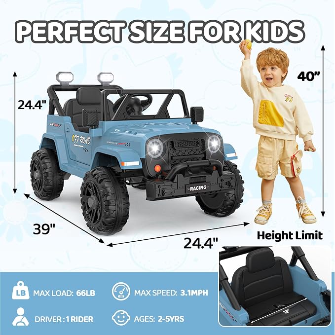 12V Ride On Truck Car with Remote Control, Kids Electric Vehicles with - Image 6