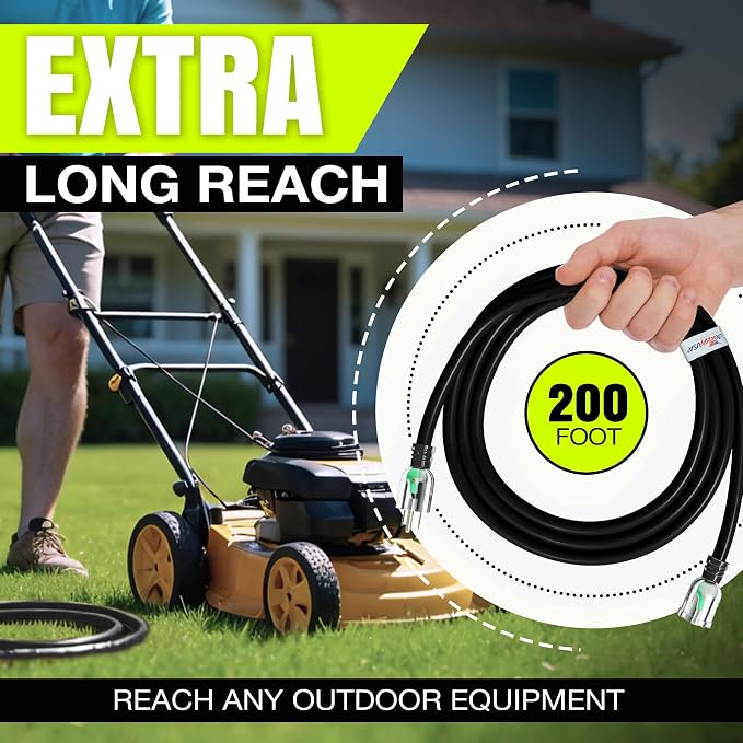 200ft Outdoor/Indoor Extension Cord 14/3 Gauge Heavy Duty 3 Prong SJTW - Image 6