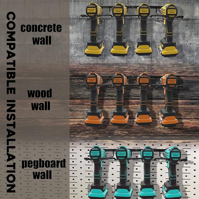 Drill Holder, Power Tool Organizer, Wall Mount 4 Cordless Metal Shelf Holder - Image 5