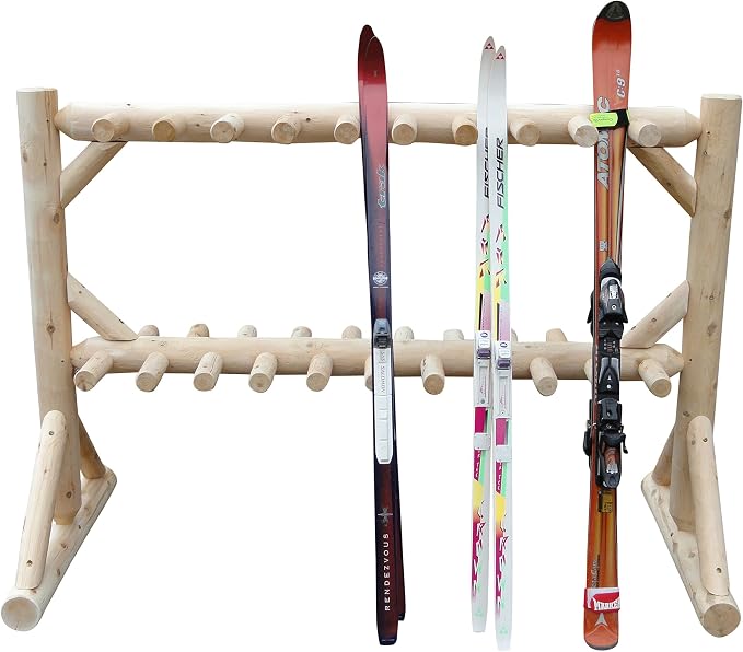 17-Pair Freestanding Skis + Snowboard Log Rack, Standing Shorter Ski Storage - Image 8