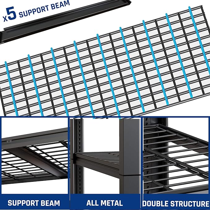 67" Wide 5-Tier Garage Shelving Unit, Heavy Duty Garage Storage Shelves - Image 5