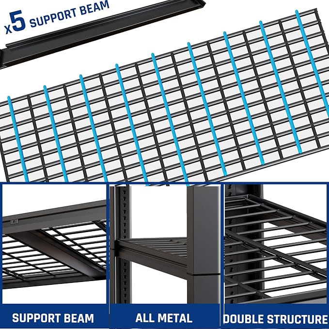 67" W Garage Shelving Heavy Duty, Adjustable 5 Tier Metal Shelves, Commercial - Image 4