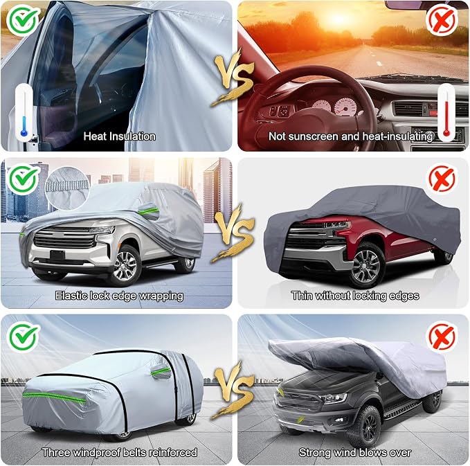 TUCAREST 6-Layers Premium Heavy Outdoor Pickup Full Car Cover Hard Shell Zipper - Image 6