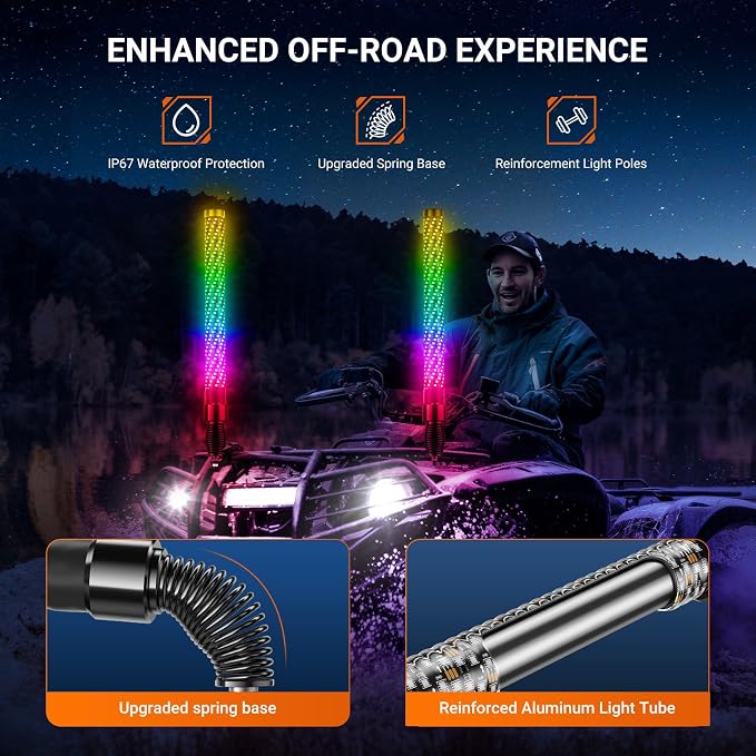 2PCS 2FT Fat Whip Lights for UTV ATV - Image 5