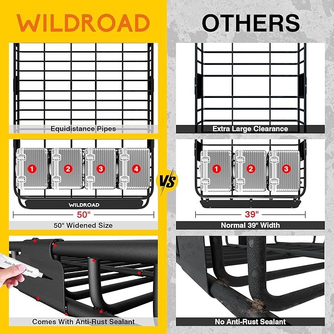 Wildroad Roof Rack Cargo Basket, Upgraded 4” Fence Wide Car Roof Basket Combo - Image 4
