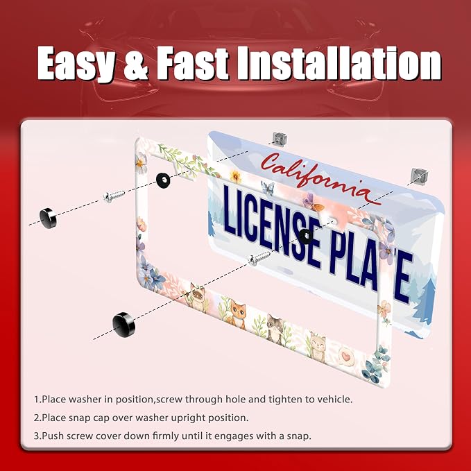 Cat License Plate Frame Beautiful Butterflies Flowers License Plate Holder - Image 3