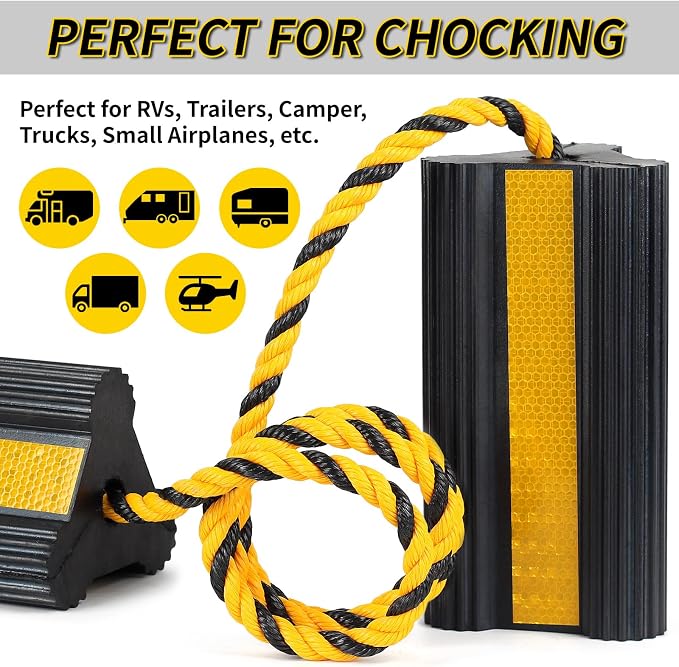 Heavy Duty Rubber Wheel Chocks, 1 Pair, Non-Slip Tire Stopper Blocks - Image 5