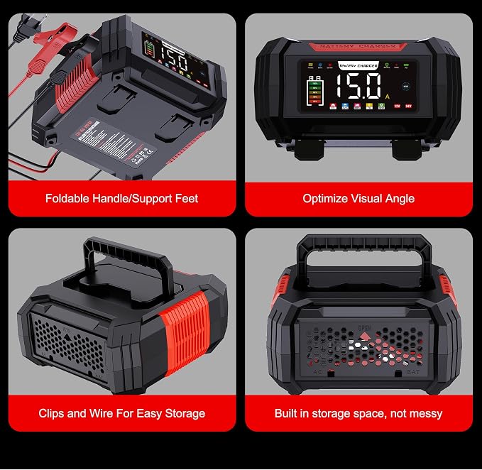 15 Amp Battery Charger, 12V 24V LiFePO4 Car Battery Charger 9-Stage Trickle - Image 4