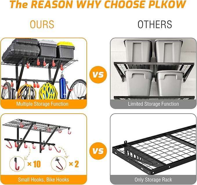 PLKOW Garage Wall Shelving 1 Pack Includes 2 Bike Hooks, Wall Shelves Garage - Image 4