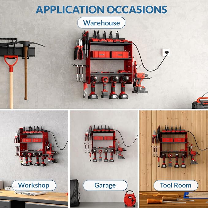 Power Tool Organizer with Charging Station, 4 Layers Garage Storage Rack with 6 - Image 7