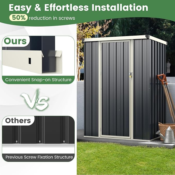 Goplus 3.8 x 2.8 FT Storage Shed Outdoor, All-Weather Steel Utility Storage - Image 5