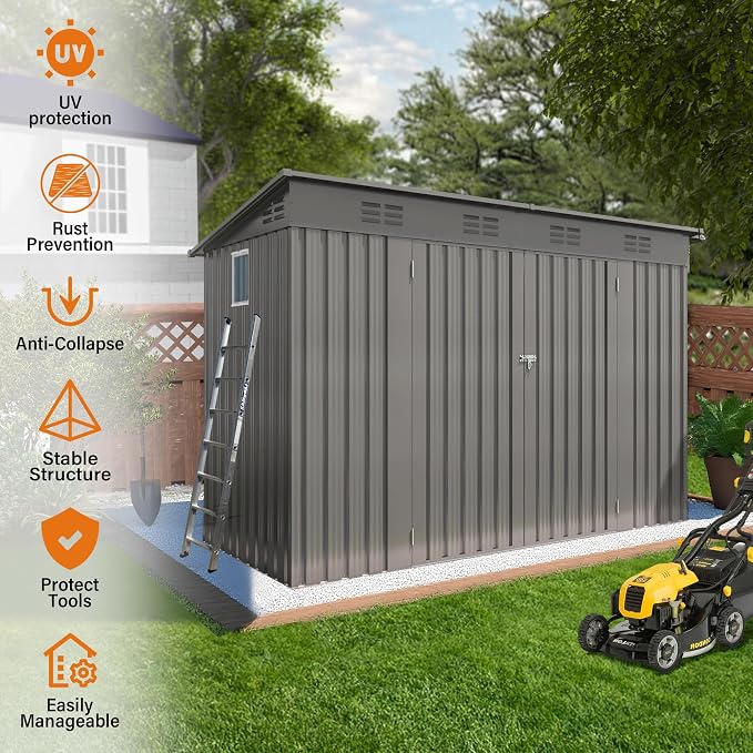 9x4 FT Lean to Shed with Window, Metal Sheds & Outdoor Storage with 6 Vents and - Image 6