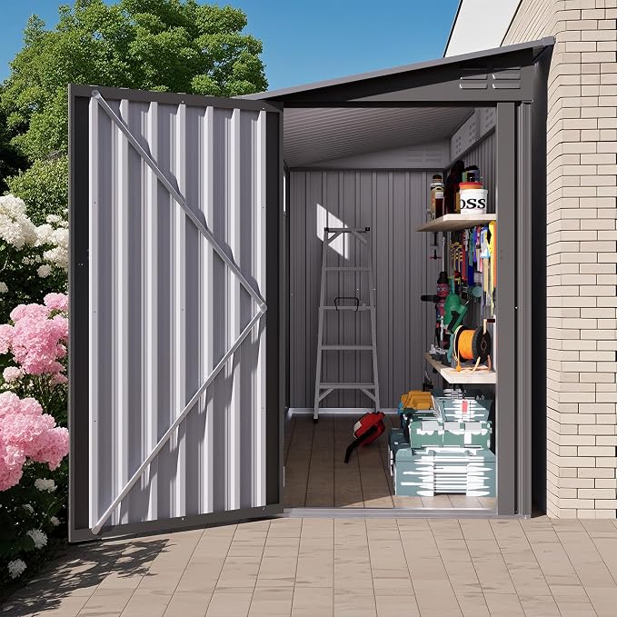 4x9 FT Lean to Shed with Windows, Metal Sheds & Outdoor Storage with 6 Vents by Zolyndo