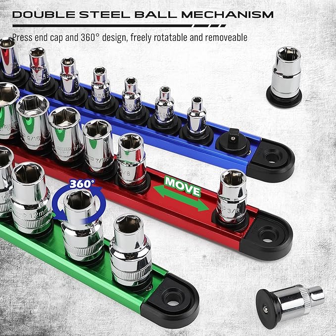 Magnetic Socket Holder Organizer Set: 9-Piece Detachable 1/4, 1/2 Socket Trays - Image 3