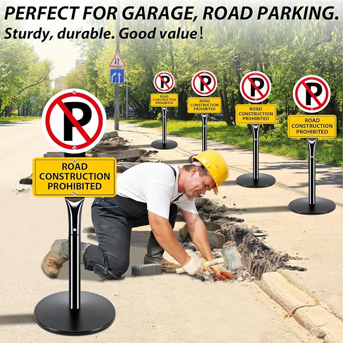 Heavy Duty Parking Sign Post Stand 49", 20lbs Cast Iron Base Sign Post - Image 7