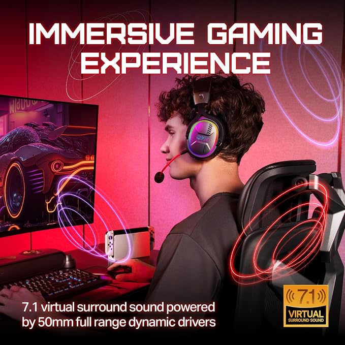 OXS Storm G2 Wireless Gaming Headsets, 7.1 Virtual Surround Sound, 3 EQ Modes - Image 2