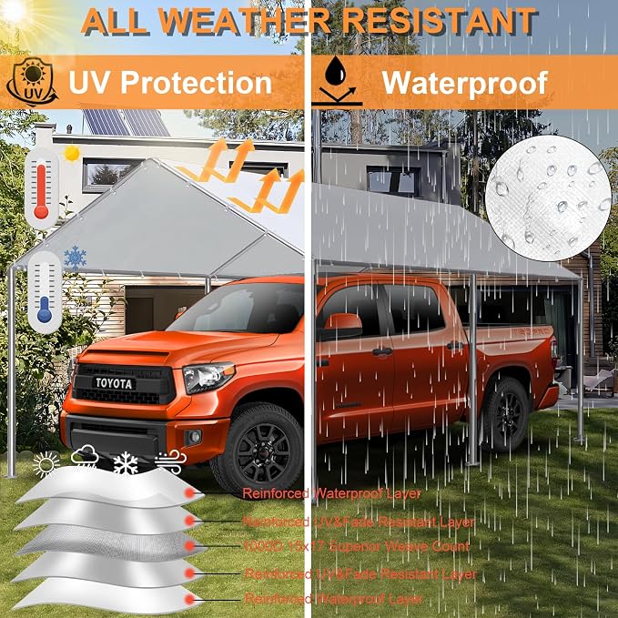 10 x 20 Ft Carport Replacement Canopy Cover Garage Top Tent Shelter - Image 3