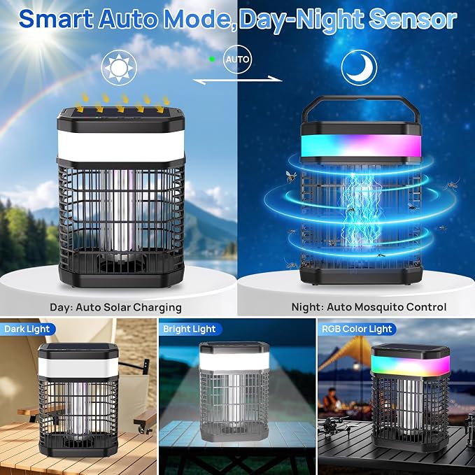 Solar Bug Zapper Outdoor 4000V Mosquito Zapper Solar 2IN1 Bug Repellent Outdoor - Image 4