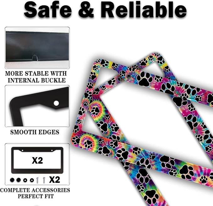 License Plate Cover for Men Multicolor License Plate Frames for Women Tie Dye - Image 4