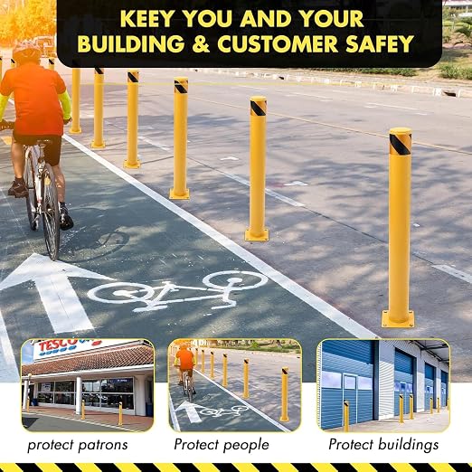 4 Pack Safety Bollard Post, 30 Inch Height 4.5 Inch Diameter Yellow Pipe Safety - Image 7
