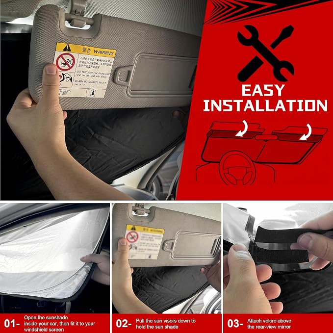 Windshield Sun Shade for 2013-2021 Ford Fusion Foldable Sun Sunshade for Car - Image 6