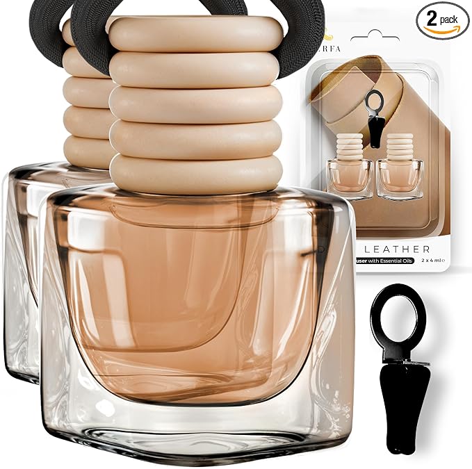 Deep Leather Car Air Freshener for Men | Pack of 2 Long Lasting Automotive Air by Perfa