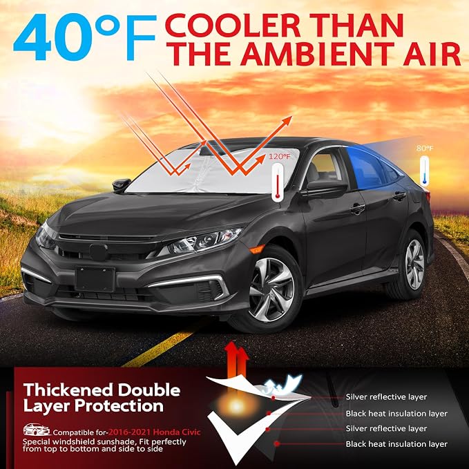 KAYZT Windshield Sun Shade for 2016-2021 Honda Civic Foldable Sunshade Front - Image 2