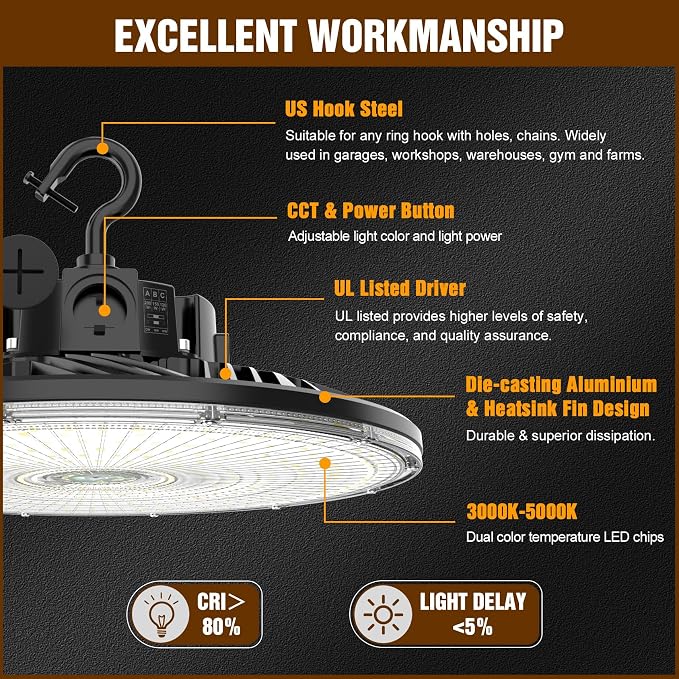 480V UFO LED High Bay Light 200W 150W 120W Adjustable, UL DLC Listed Dimmable - Image 7