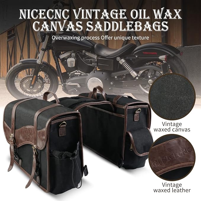 NICECNC Motorcycle Saddle Bags, Vintage Oil Waxed Canvas Saddlebags Motorcycle - Image 2