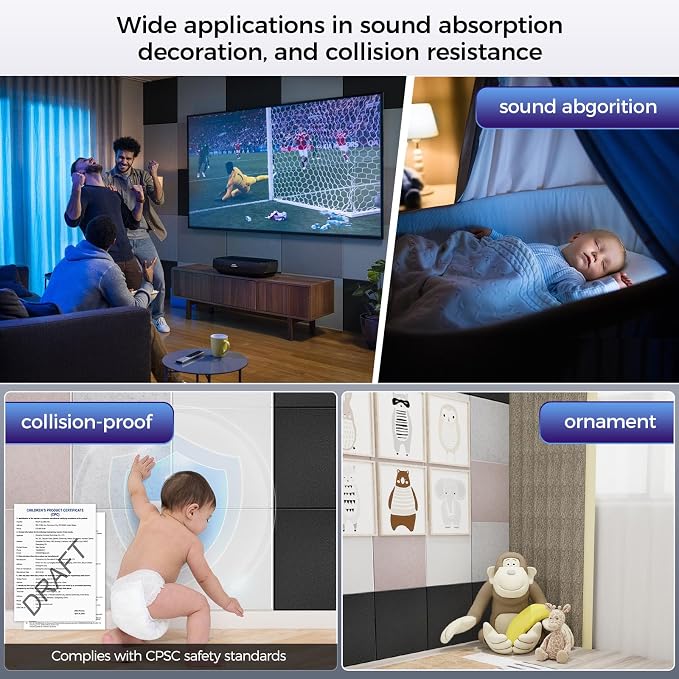 15 pcs 165dtex Microfiber Acoustic Panels ，Self-Adhesive Soundproof Wall Panels - Image 5
