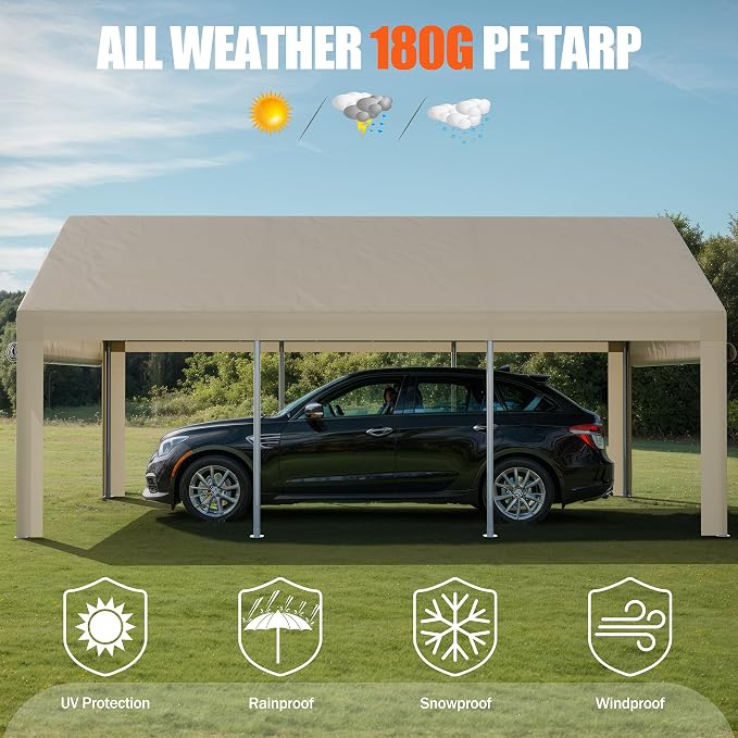 JAMFLY Carport, 10x20 ft Heavy Duty Carport - Image 2