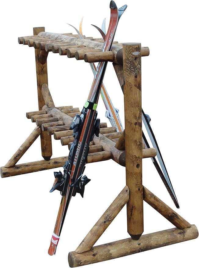 17-Pair Freestanding Skis + Snowboard Log Rack, Standing Shorter Ski Storage - Image 4