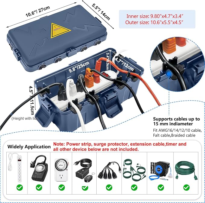 Hrensaw Medium Outdoor Electrical Box, Weatherproof Connection Box w/6 Cable - Image 2