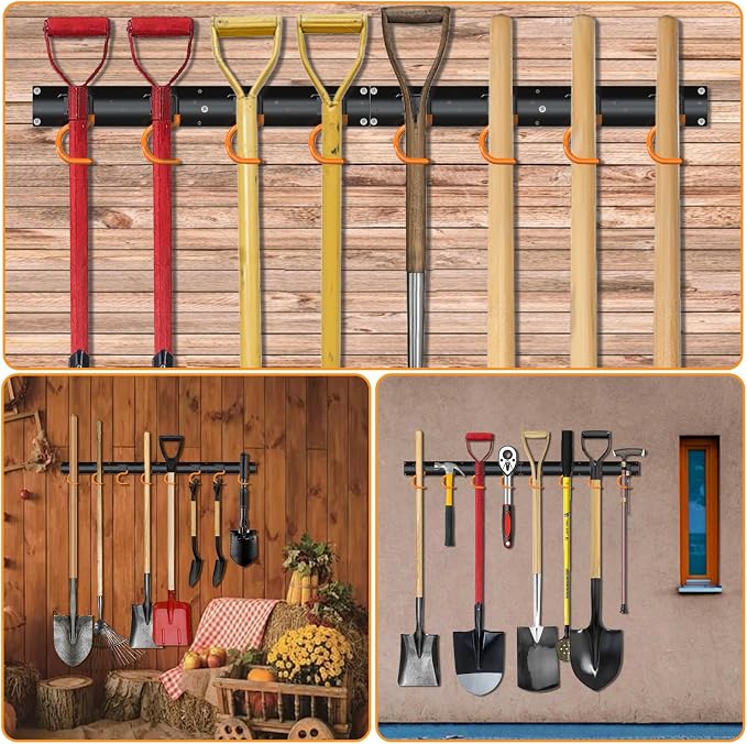 3-H 6×16" All Metal Garden Tool Organizer Wall Mount, Broom Holder Wall Mount - Image 5