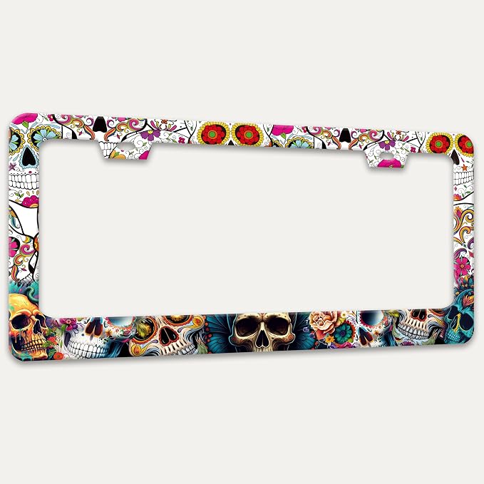 Sugar Skull License Plate Frame Skeleton Flowers License Plate Holders Funny - Image 7