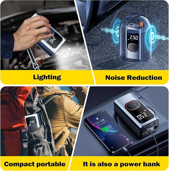 X9 Pro Portable Tire Inflator 1Min2X Faster 150PSI Air Compressor, 25000mAh - Image 6