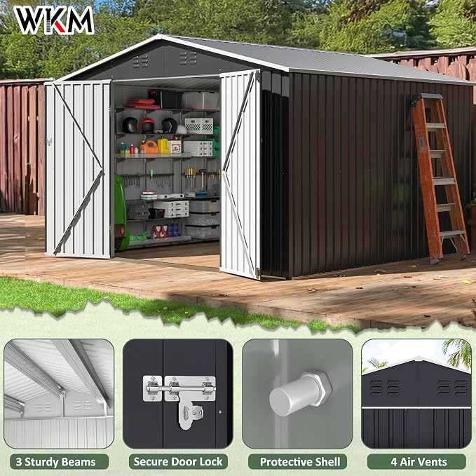 WKM 10x10 FT Outdoor Storage Shed, Utility Metal Tool Storage - Image 5