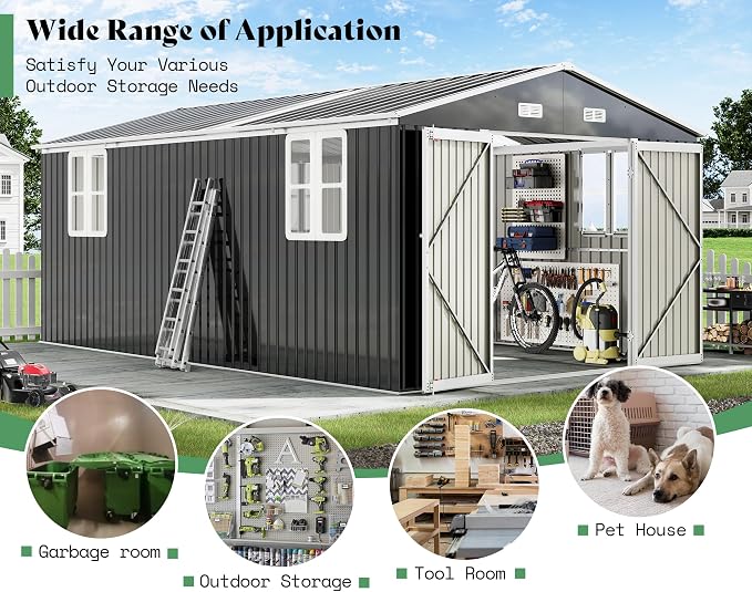 AMERLIFE 10x16.3x7 FT Galvanized Steel Storage Shed - Image 5