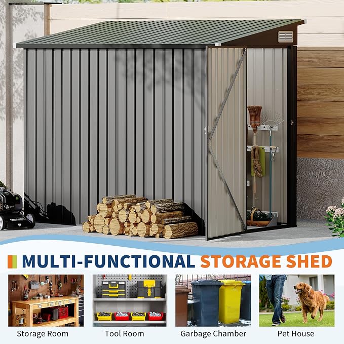 4×8 FT Lean to Storage Shed, Heavy-Duty Outdoor Metal Storage Shed, Garden Tool - Image 3