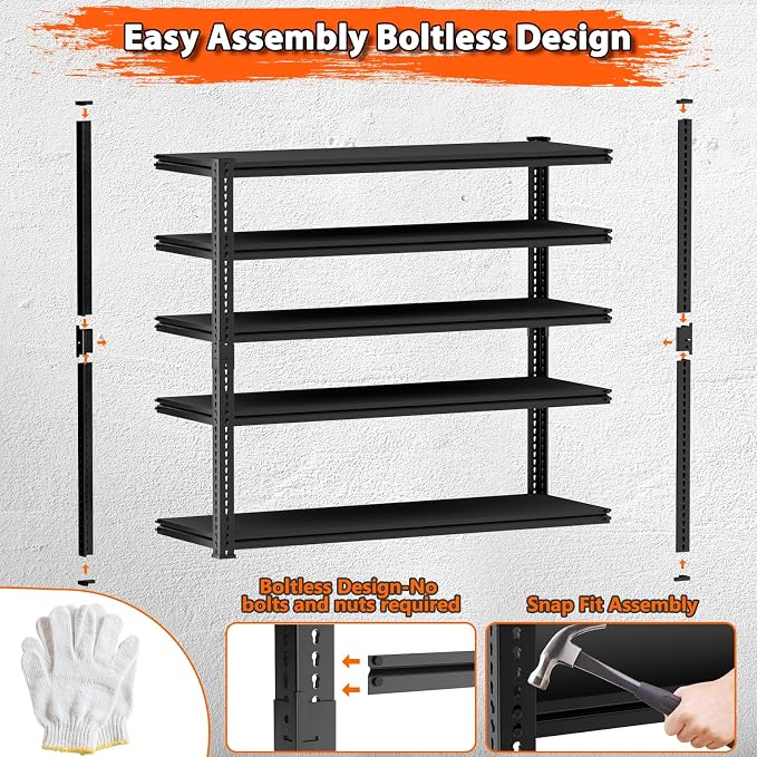 Storage Shelves Heavy Duty 2 PCS, 5-Tier Adjustable Metal Industrial Utility - Image 6