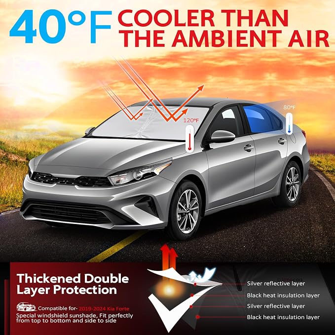 KAYZT Windshield Sun Shade for 2019-2024 Kia Forte Foldable Sunshade Front - Image 2