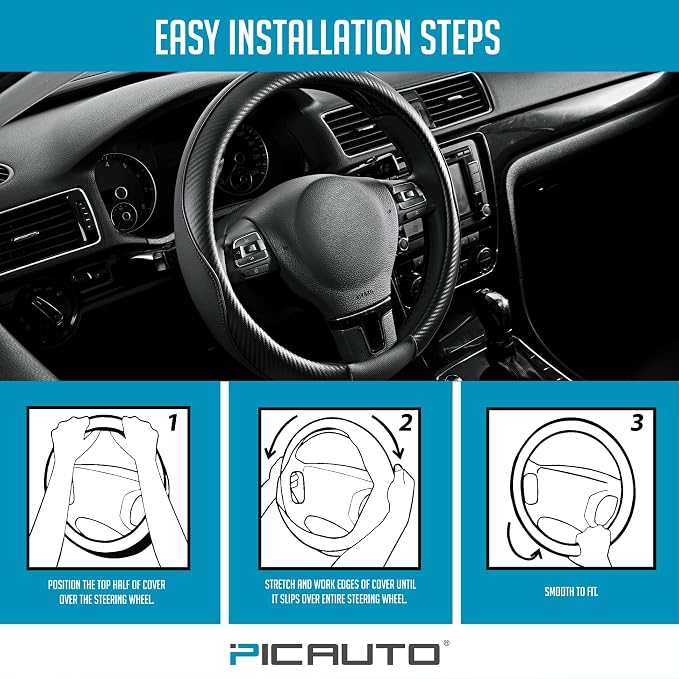 PIC AUTO Steering Wheel Cover, Sports Carbon Fiber and Super Breathable Leather - Image 7