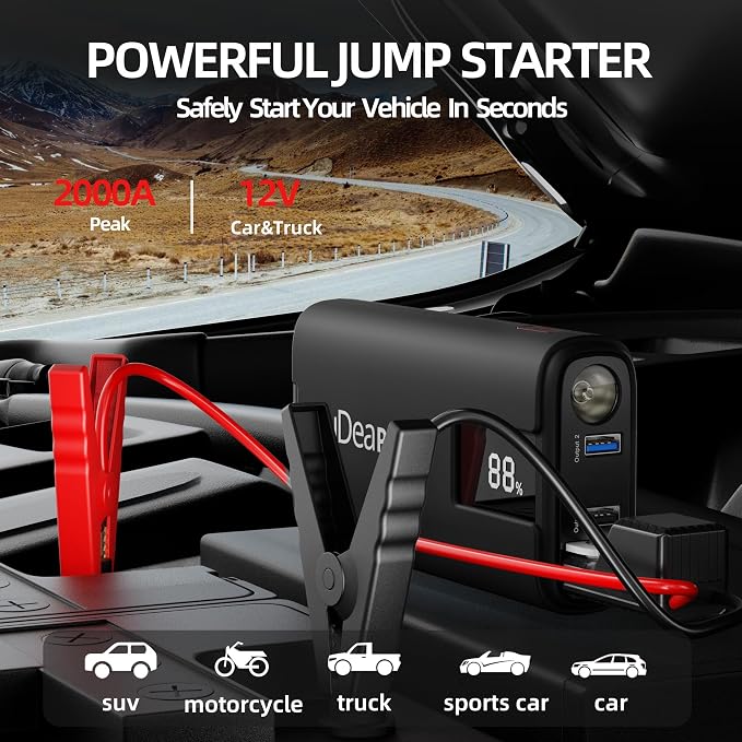 IDEAPLAY J10 Jump Starter, 2000A 12V Car Battery Jump Starter Portable - Image 2