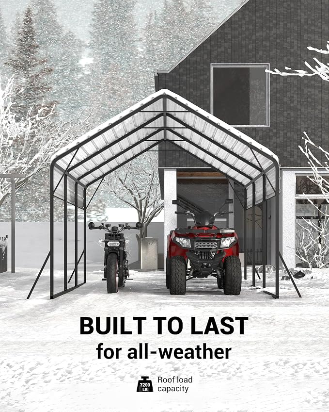13'x16'x11' Metal Carport, Steel Heavy Duty Car Ports - Image 6