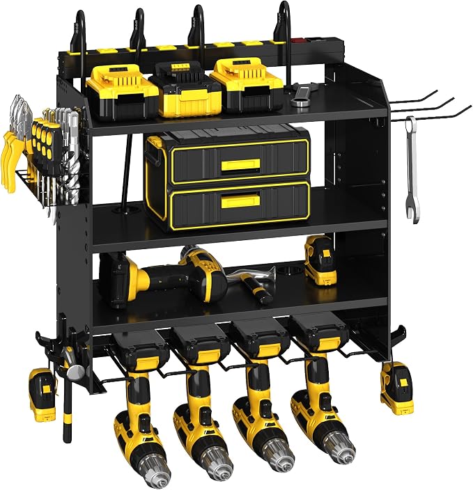 4-Layer Wall-Mounted Power Tool Organizer Rack, Heavy Duty Adjustable Shelves by CFMASTER