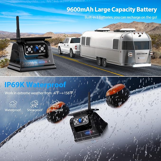 4 Magnetic Solar Wireless Backup Camera HD1080P DVR 10.1" Touchscreen Monitor - Image 6